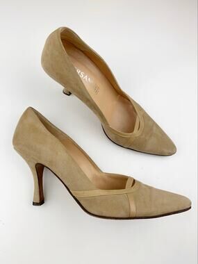 Versani Italy Pumps Tan Suede Pointed Toe High Heels Slip On Women's 8.5
